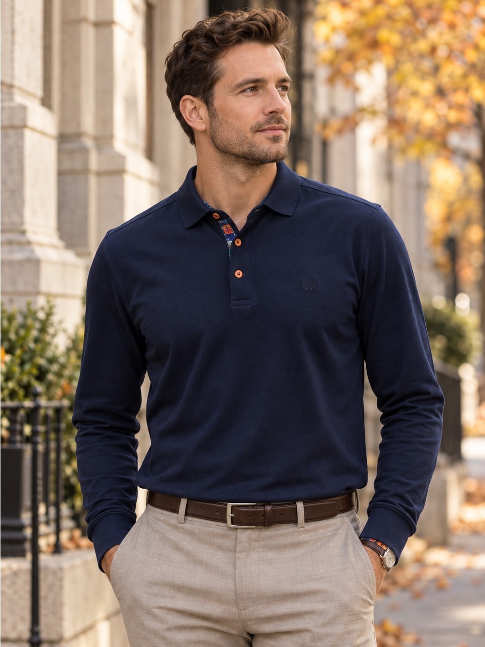 Au Noir Navy Dry Fit Polo Shirt Men’s Large Artsy Print NWOT Office Preppy